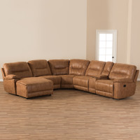 Baxton Studio 99170-J109-Light Brown-SF Mistral Light Brown Palomino Suede 6-Piece Sectional with Recliners Corner Lounge Suite